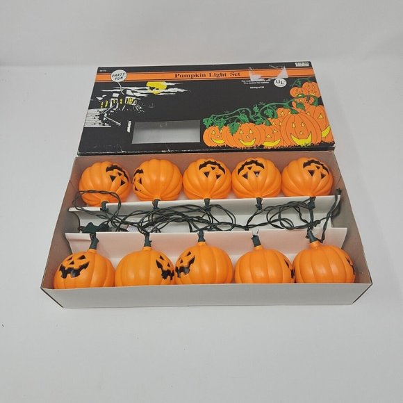 Vintage Halloween Blow Mold Jack o Lantern Pumpkin 10 String Lights by Party Fun - Picture 1 of 4